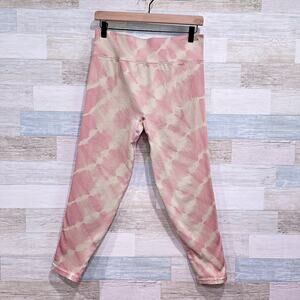 PINK ACTIVE Victorias Secret Ribbed Crop Tights Pink Beige Tie Dye Womens XL